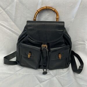 Gucci Leather Bamboo Backpack Black Designer Luxury Rucksack Twin Pocket